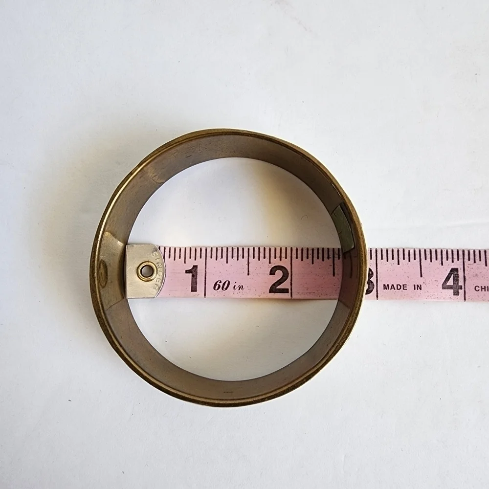 Vintage Mother Of Pearl Bangle Bracelet Brass‎ African Chunky Boho Bohemian 60s